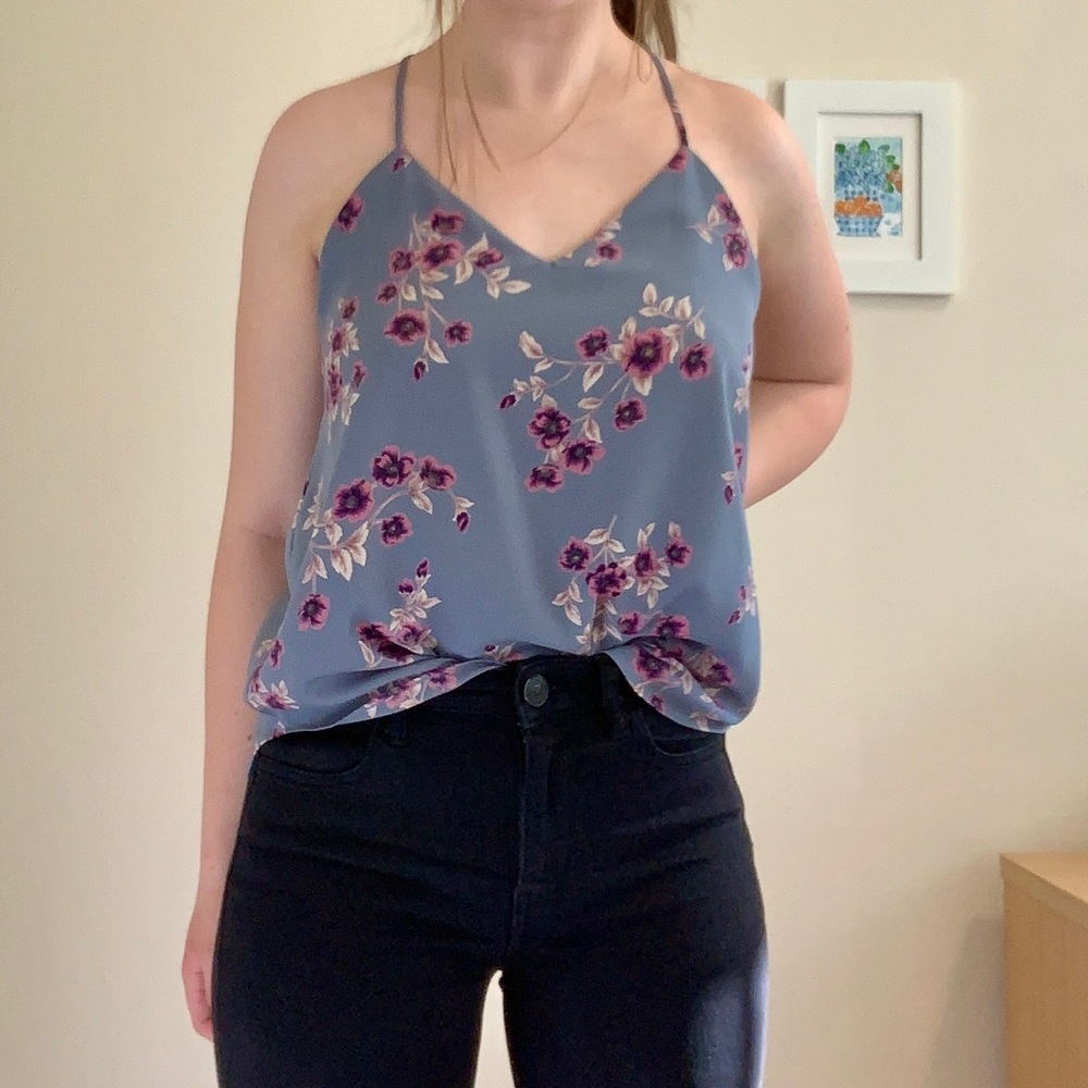 Dusty Blue Floral Print Racerback Cami